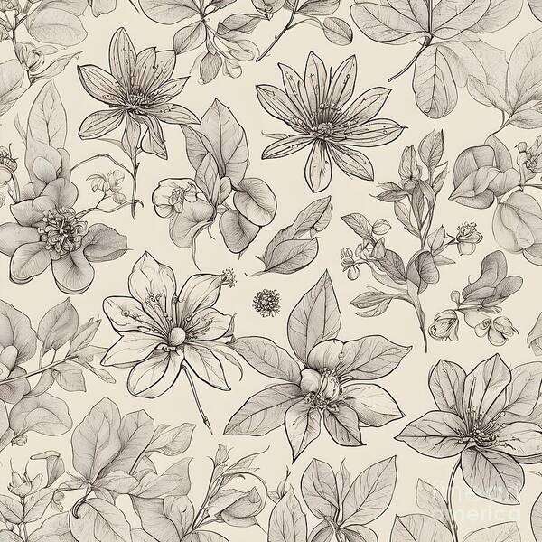 Floral Art Print featuring the digital art Vintage Botanical Elements by Jennifer Van Niekerk