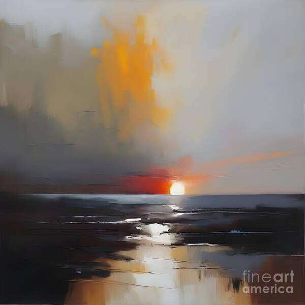 Sunset Art Print featuring the digital art Warm Hues blending into the Abstract Seascape by Jennifer Van Niekerk