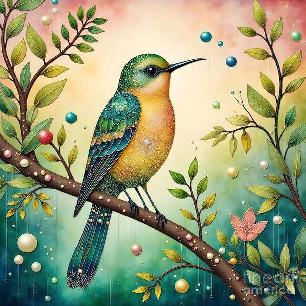 Bird Art Print featuring the digital art Whimsical Song Bird by Jennifer Van Niekerk