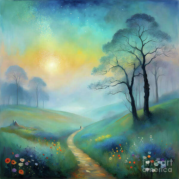 Landscape Art Print featuring the digital art Wildflowers Alongside a Pathway by Jennifer Van Niekerk