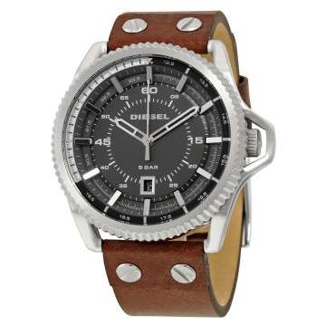 Diesel Rollcage Exposed Grey Dial Brown Leather Men's Watch