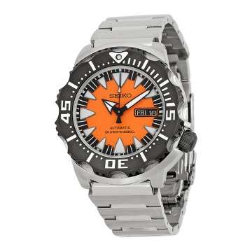 Seiko Black and Orange Dial Stainless Steel Men's Watch