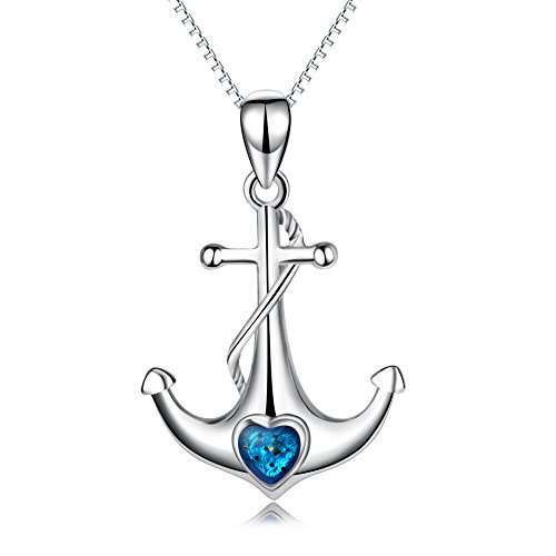 YFN 925 Sterling Silver Cubic Zircon Heart Anchor Pendant Necklace 18"