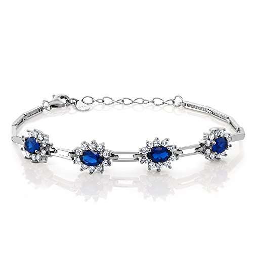 Created Sapphire 925 Sterling Silver Women's Bracelet (2.36 cttw, 7 Inch with 1 Inch Extender)