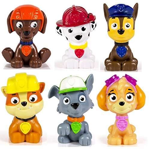 Kids Paw Patrol Mini Figures Set of 6 - Rocky, Zuma, Skye, Rubble, Marshall & Chase