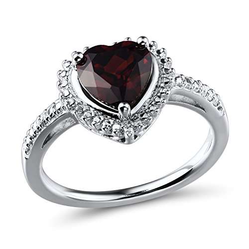 Garnet Heart Ring in Rhodium Plated Sterling Silver