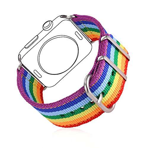 Rainbow Wristband for Apple Watch 42MM, Bandmax Watch Strap Comfortable Denim Fabric Replacement Ban