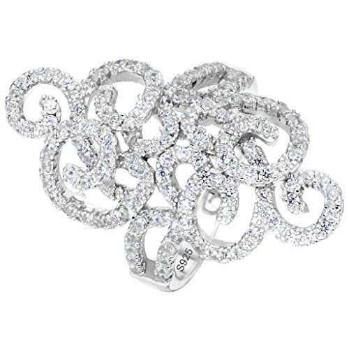 EVER FAITH Sterling Silver 925 CZ Vintage Inspired Floral Vine Finger Knuckle Cocktail Ring Clear