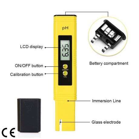 pH Meter Pen -Digital LCD - Batteries & Case included - Water Reader Tester- Yellow