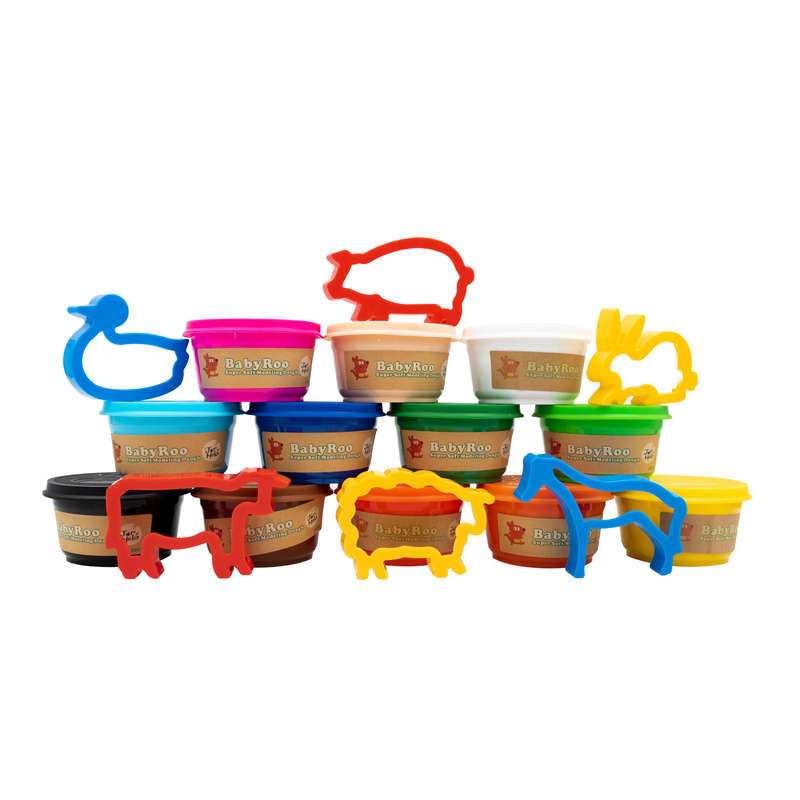 Jar Meló - Modeling Dough - 12 Colours with Cutters - Animal - 6pcs- Clearance Stock