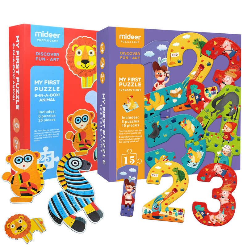 Mideer My First Puzzle Set - 2 Puzzles 15pcs- Clearance Stock
