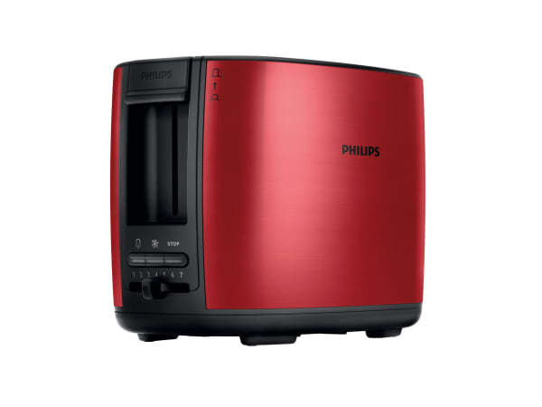 Philips 2 Slice Brushed Metal Red Toaster - HD2628/41