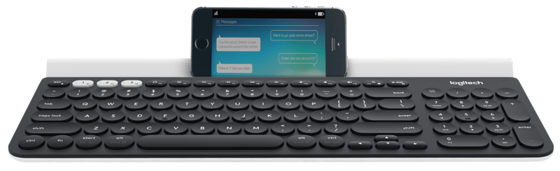 Smartphone on a keyboard with built in cradle 