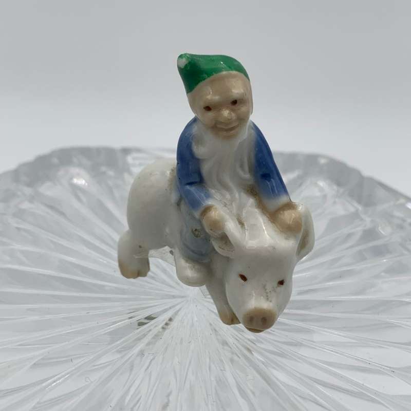 Wade Whimsies Leprechaun with Green Hat Riding a Pig