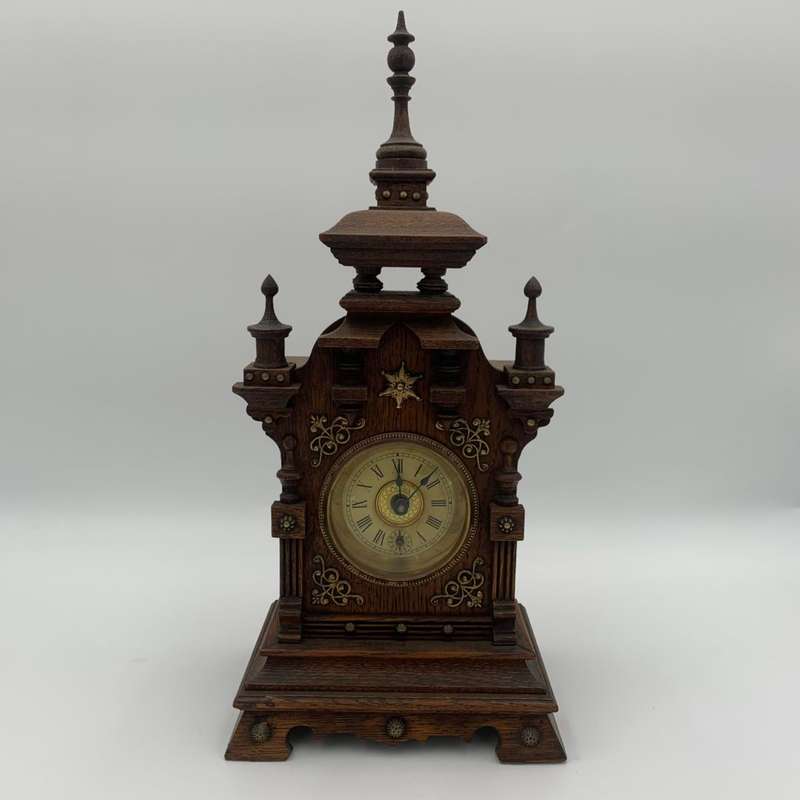 Wooden Clock with Gold Detailing