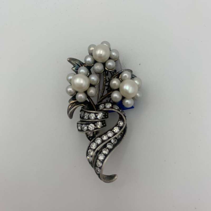 Silver Flower Bouquet Brooch with Pearls