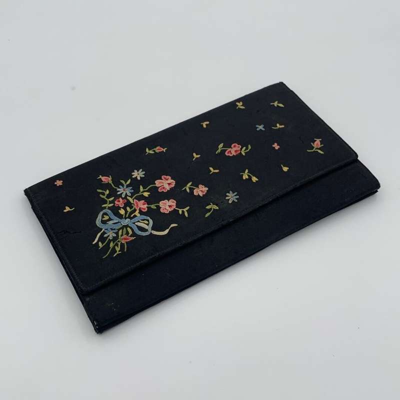 Vintage Black Clutch with Flower Detailing