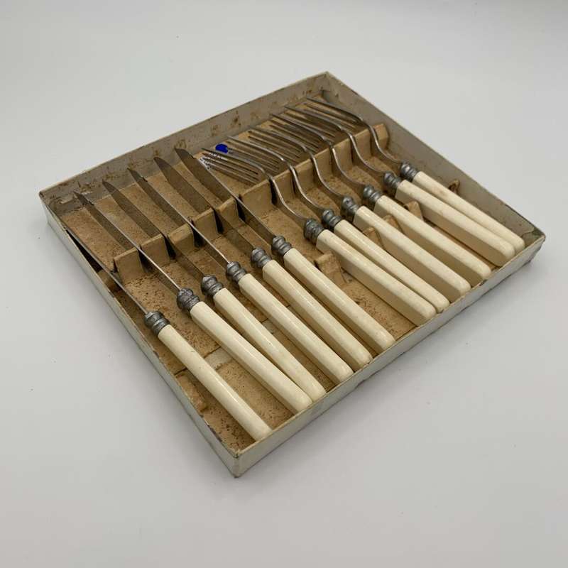 12 Piece Fish Set with White Handles
