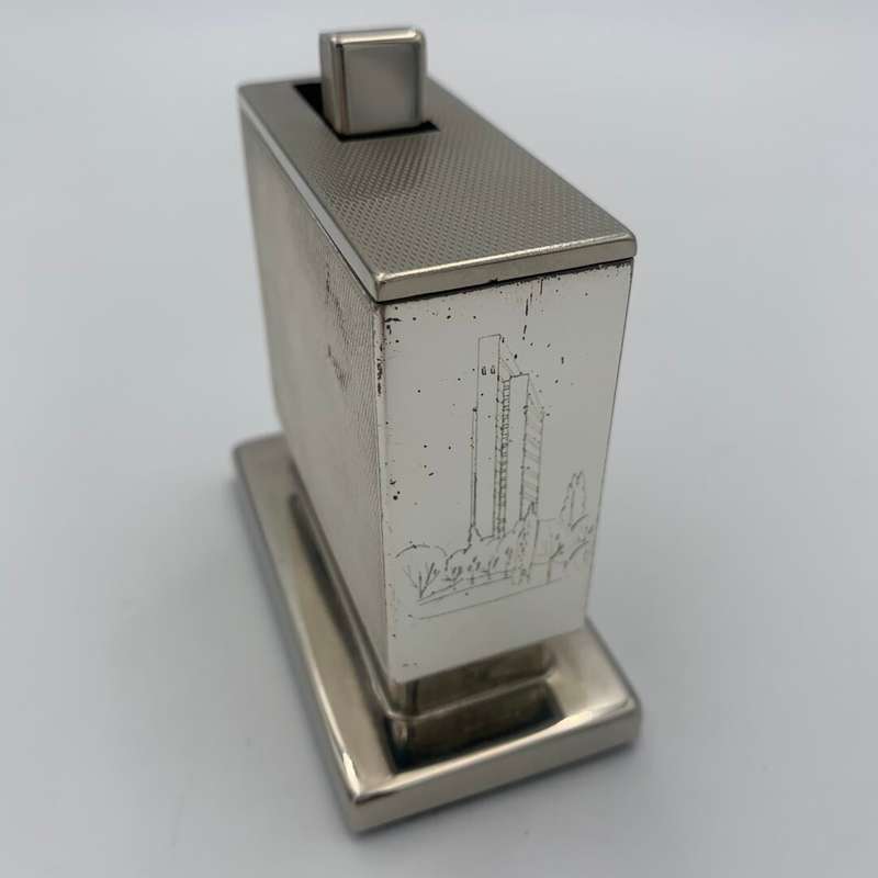 Silver Plated Table Lighter with Buildings Engraver on the Side