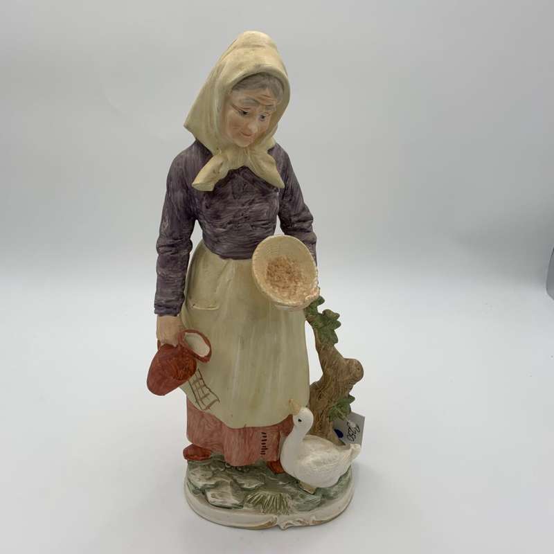 Hand Painted Figurine Lady and a Duck