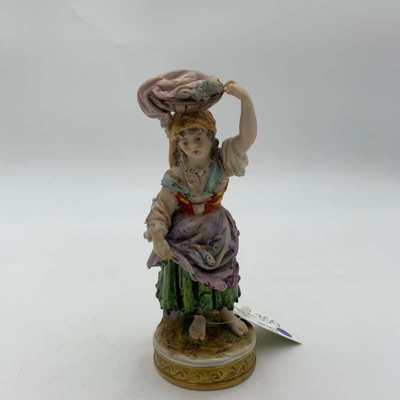 Lady With Fish Basket on Head Figurine