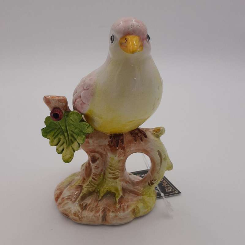 Pink and Yellow Bird Sitting on Branch Figurine
