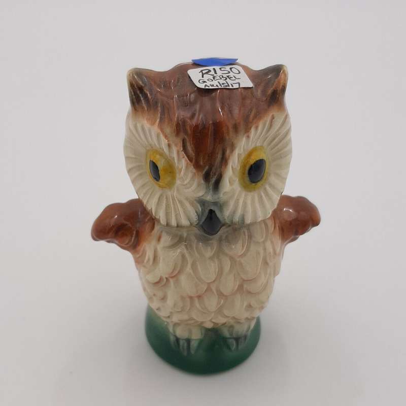 "Goebel" Owl with Yellow Eyes Standing on Green Grass Figurine