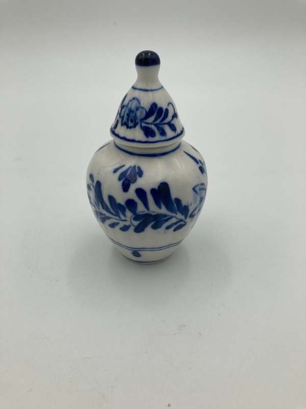 Miniature Blue and White Vase With Lid