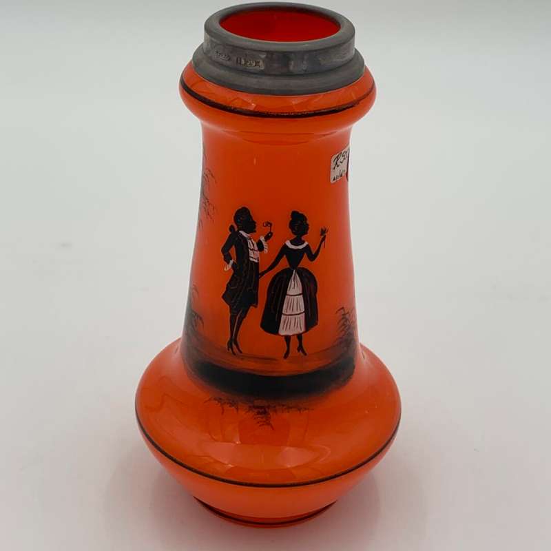 Bright Orange Vase with Man and Woman