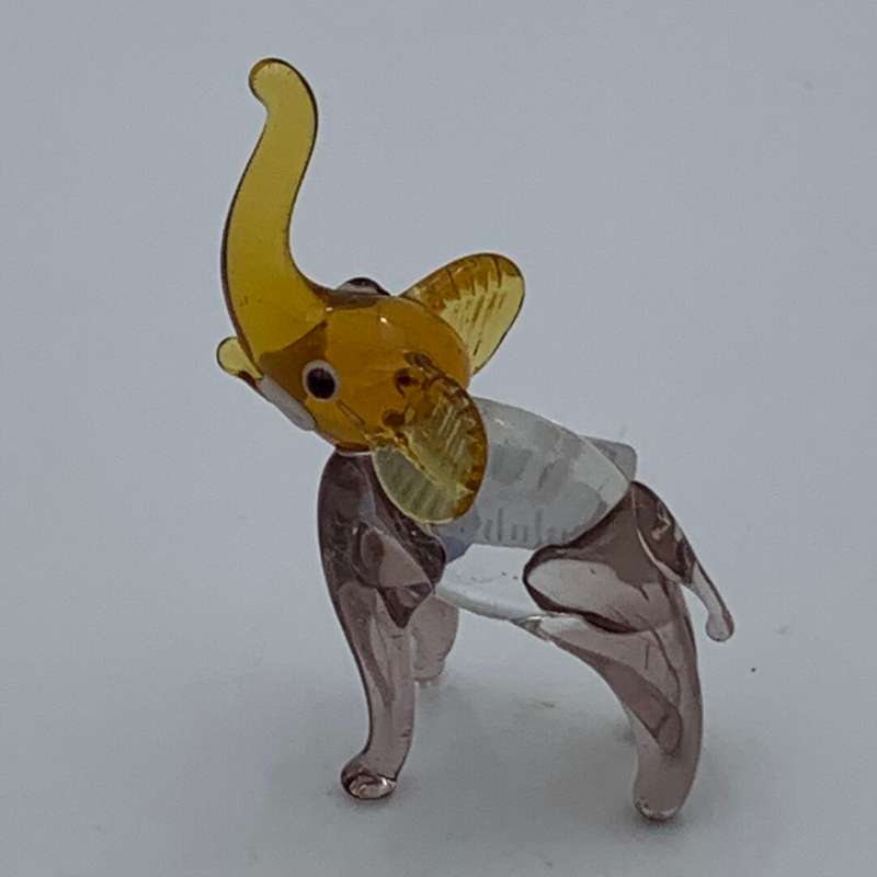 Miniature Glass Elephant with Orange Head