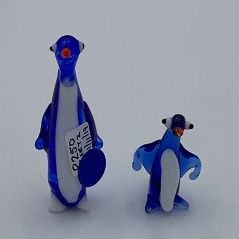 Set if 2 Miniature Blue Glass Penguins