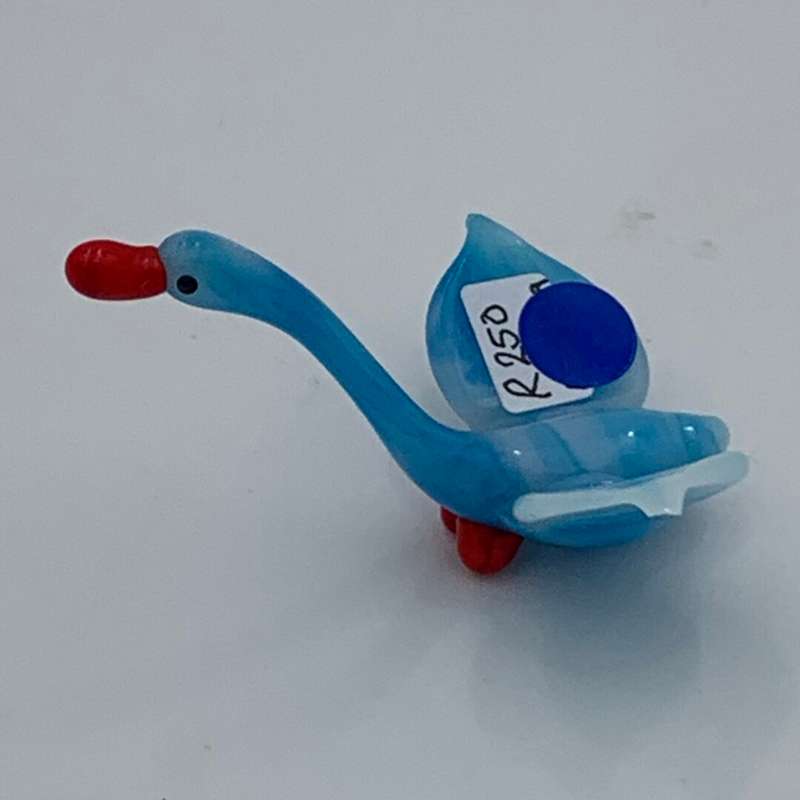 Miniature Blue Glass Swan With Red Beak and Feet