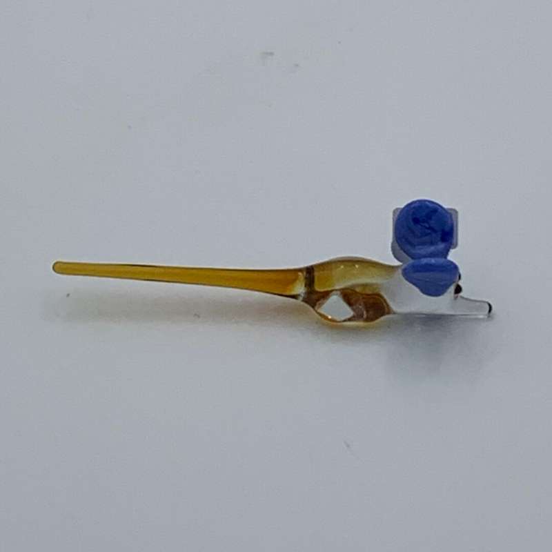 Miniature Yellow Glass Mouse with Blue Ears