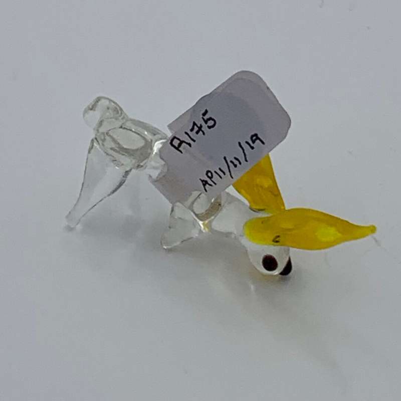 Miniature Clear Glass Rabbit with Yellow Ears