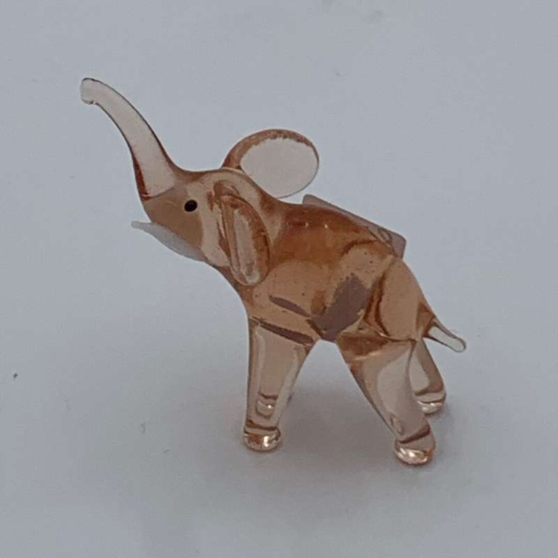 Miniature Pink Glass Elephant with White Tusks