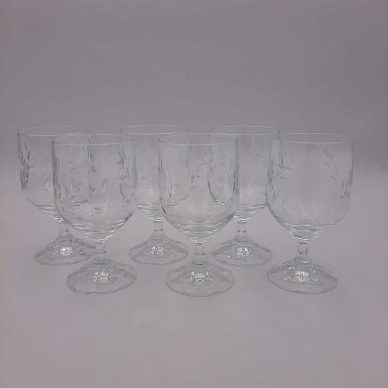 Rose Cut Set of 6 Crystal Glasses