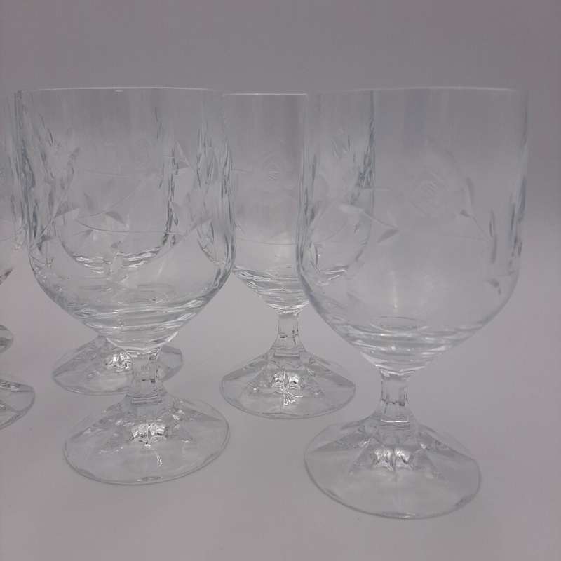 Rose Cut Set of 6 Crystal Glasses