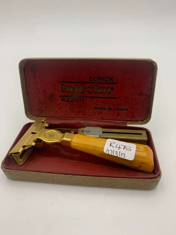 Vintage Schick Injector Razor with Butterscotch Bakelite Handle and Original Case