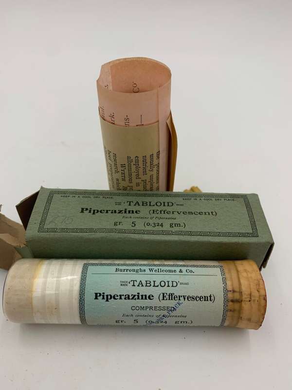 Vintage Medicine Piperazine - Tabloid In Container and Box