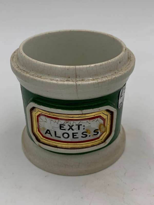 Antique Ceramic Apothecary Chemist Jar Ext. Aloe. S Label - No Lid