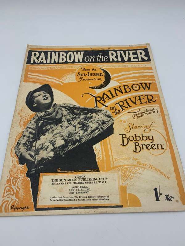 Vintage Collecable Music Sheets - Origonal - River on the Rainbow by Bobby Breen