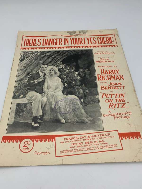 Vintage Collecable Music Sheets - Origonal - Theres danger in you eyes by Harry Richman