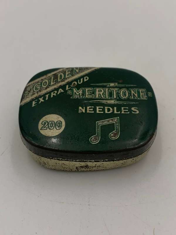 Antique Collectable Record Needles in Tin - Meritone Green