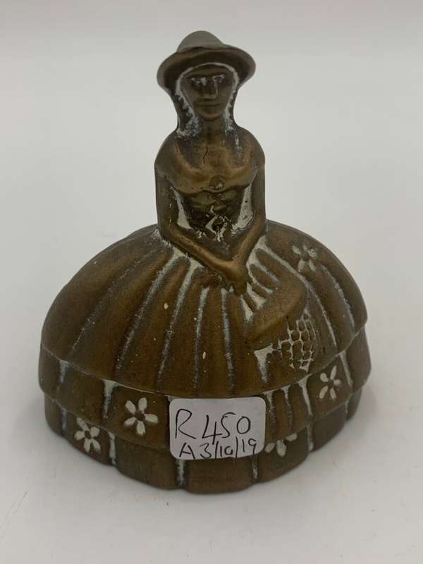 Antique Brass Table Bell Victorian Figurine - Complete