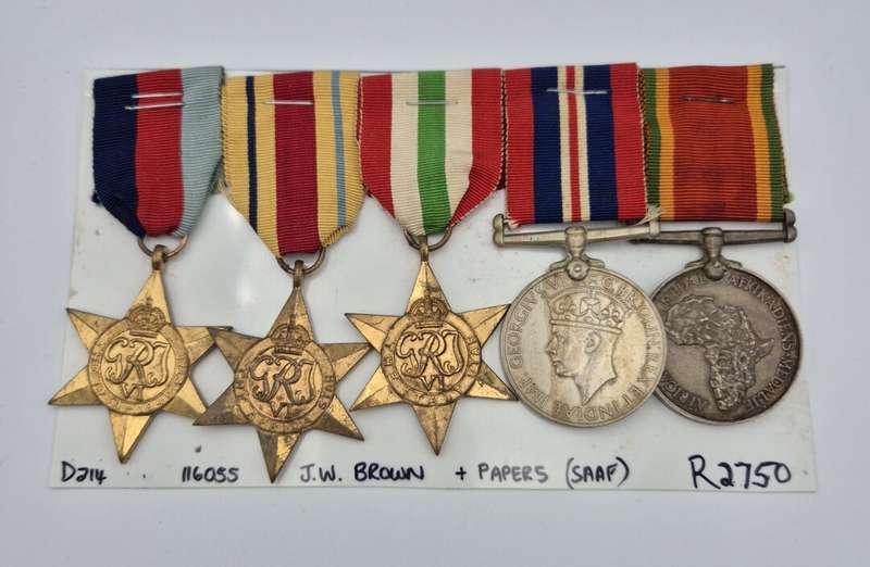 WW2 SAAF Medal Set with Papers (J.W Brown)