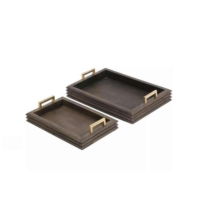 Wooden Serving Trays Set Of 3 with Gold Handles