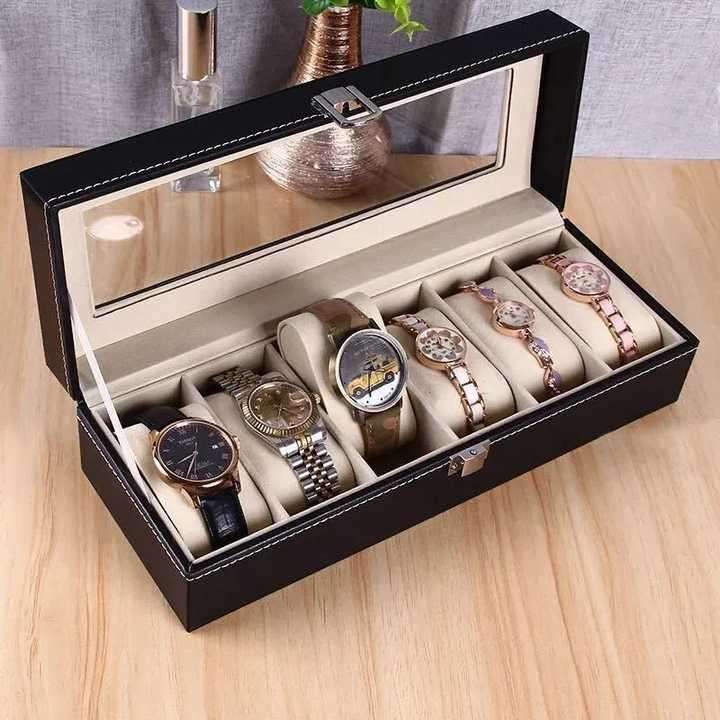 6 Grids Watch Box PU Leather Watch Case Holder Organizer Storage Box for Quartz Watches Jewelry Boxe