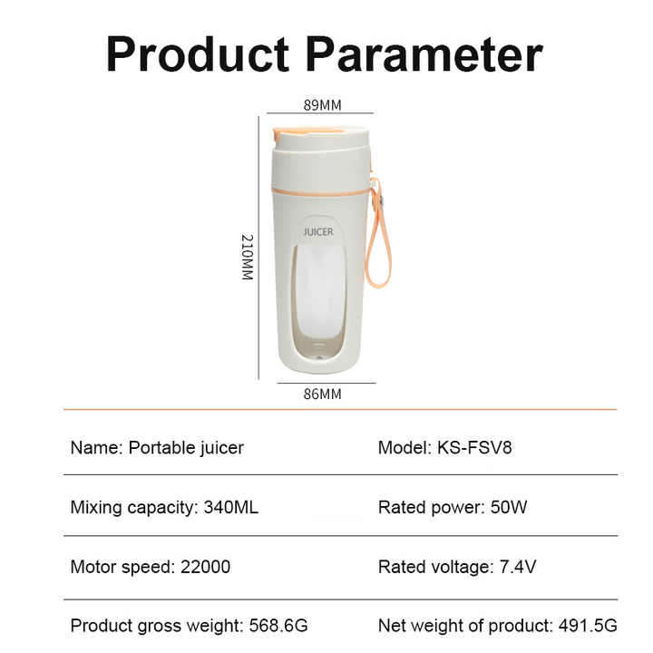 Rechargeable Mini Juice Cooking Cup Portable Wireless USB/Battery Powered Juicer Machine Household M