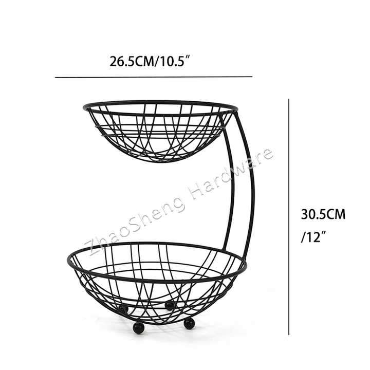 Home Countertop 2 Tier Steel Black Bread and Fruit Organizer Storage Rack Holder Kitchen Wire Metal