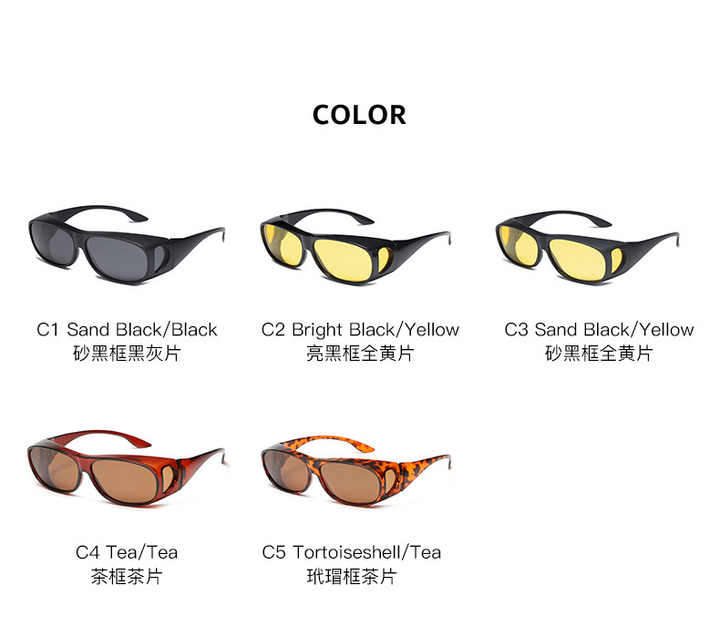 Sunglasses Retro Night Vision Square Shades UV400 for Fishing Driving Unisex Black Red